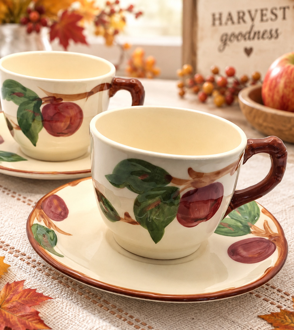 Vintage 1940s Franciscan Apple 2 Cup & Saucer Sets Hand Decorated California